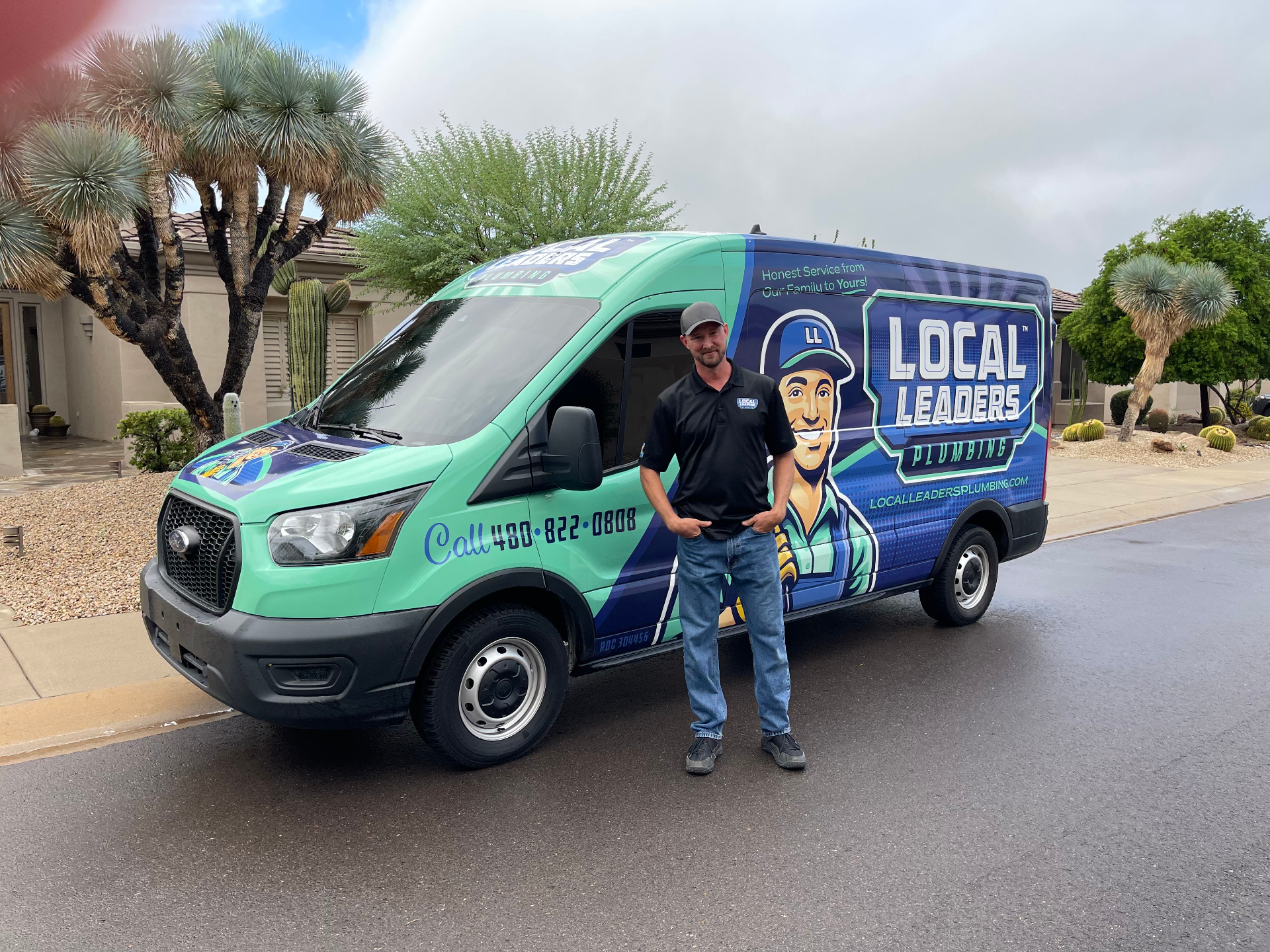 The Local Leaders Plumbing team in front of their service van